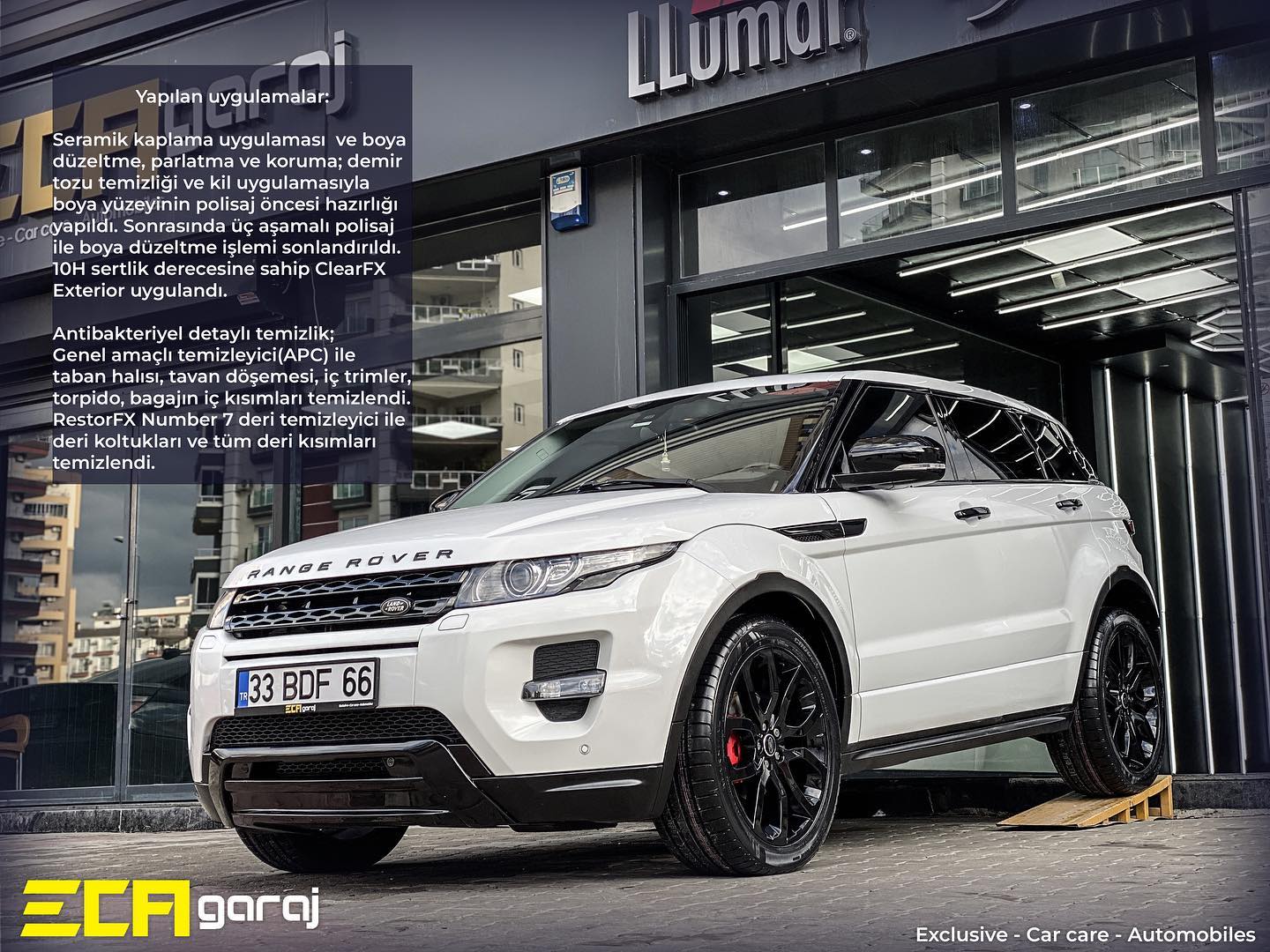 RANGE ROVER EVOQUE 💎 Yapılan uygulamalar: Seramik kaplama uygulaması ve boya düzeltme, parlatma ve koruma; demir tozu temizliği ve kil uygulamasıyla boya yüzeyinin polisaj öncesi hazırlığı yapıldı. Sonrasında üç aşamalı polisaj ile boya düzeltme işlemi sonlandırıldı. 10H sertlik derecesine sahip ClearFX Exterior seramik kaplama uygulandı. Antibakteriyel detaylı temizlik; Genel amaçlı temizleyici (APC) ile taban halısı, tavan döşemesi, iç trimler, torpido bagajın iç kısımları temizlendi. RestorFX Number 7 deri temizleyici ile deri koltukları ve tüm deri kısımları temizlendi. @restorfx @restorfxtr @stekturkiye @llumarcamfilmi #rangerover#rangeroversport#rangeroverevoque#rangerovervogue#rangerovervelar#rangeroverclassic#landrover#landroverdefender#landroverevoque#landroverseries#landroverlife#exclusive#detailing